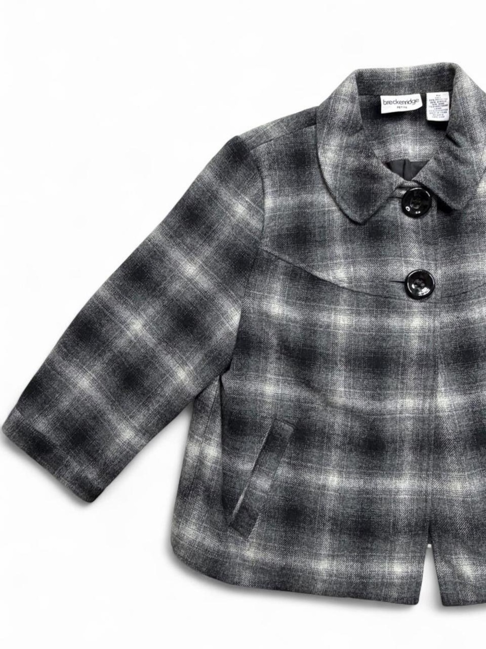 Breckenridge Petite Plaid Swing Coat Jacket Grey Black Wool Blend PM